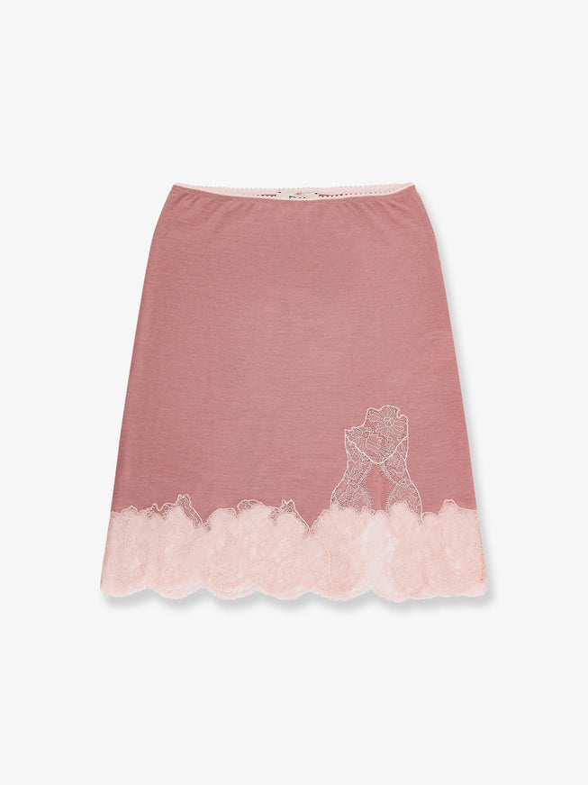 Fendi Cashmere And Silk Skirt With Lace Profiles Blush-25