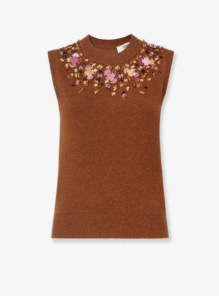 Fendi Sleeveless Wool And Cashmere Sweater Rust-25
