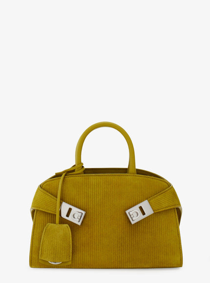 Ferragamo Hug Mini Ribbed Suede Shoulder Bag Uni Lemongrass
