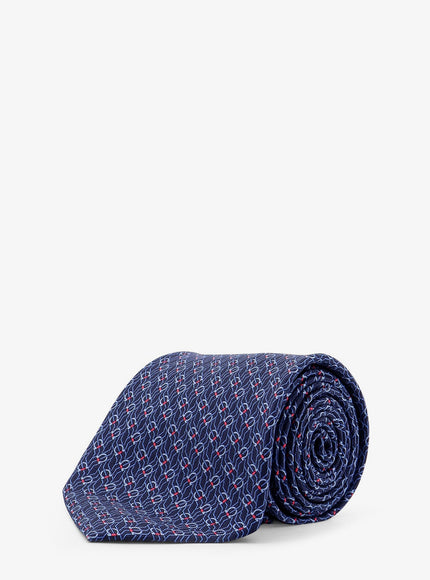 Ferragamo Silk Tie With Tetris Print Uni Blu