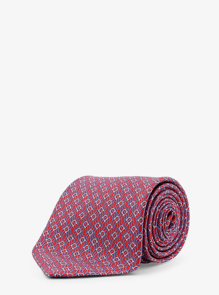 Ferragamo Silk Tie With Tetris Print Uni Rosso