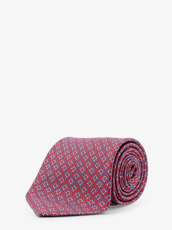 Ferragamo Silk Tie With Tetris Print Uni Rosso