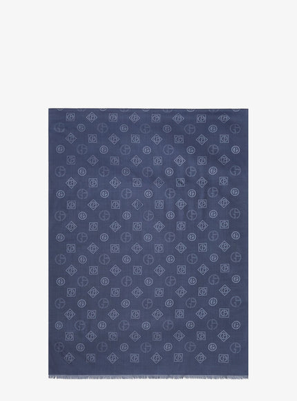Giorgio Armani Silk Scarf With All-Over Monogram Print Uni Blu Oltremare