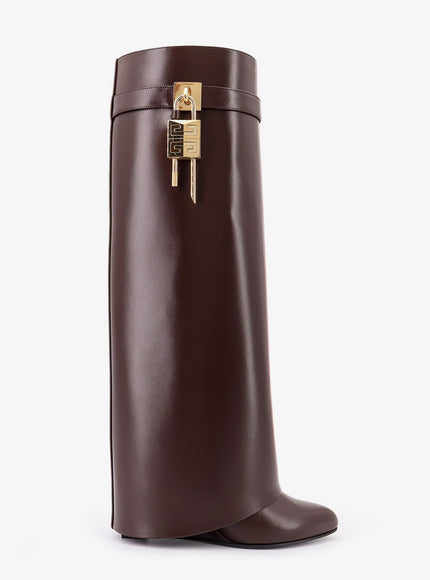 Givenchy Shark Lock Leather Boots Ebony Brown