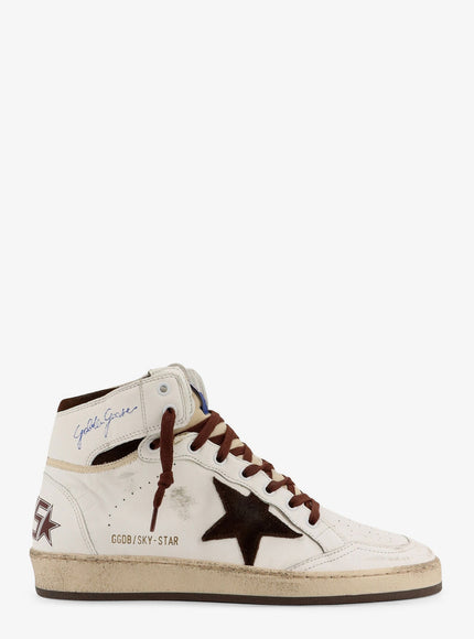 Golden Goose Deluxe Brand Sky Star High-Top Leather Sneakers White Beige