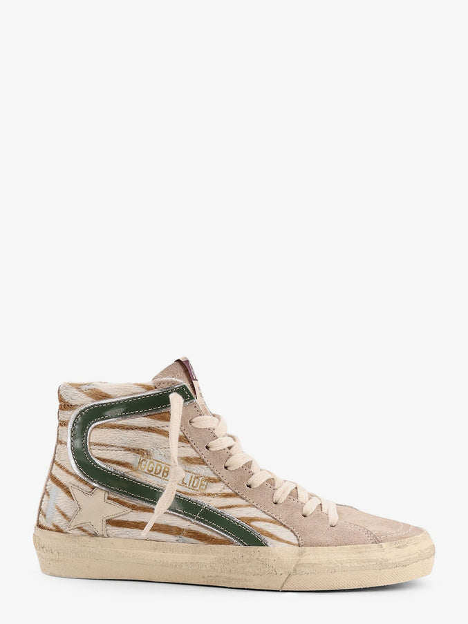 Golden Goose Deluxe Brand Leather Sneakers With All-Over Glitter Detail White Brown Green