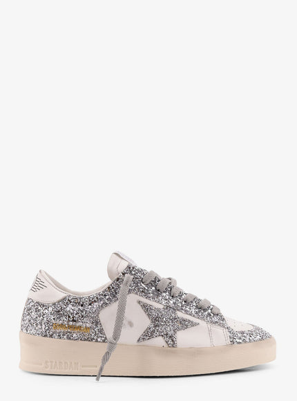 Golden Goose Deluxe Brand Stardan Low-Top Leather Sneakers With Glitter Profiles Grigio
