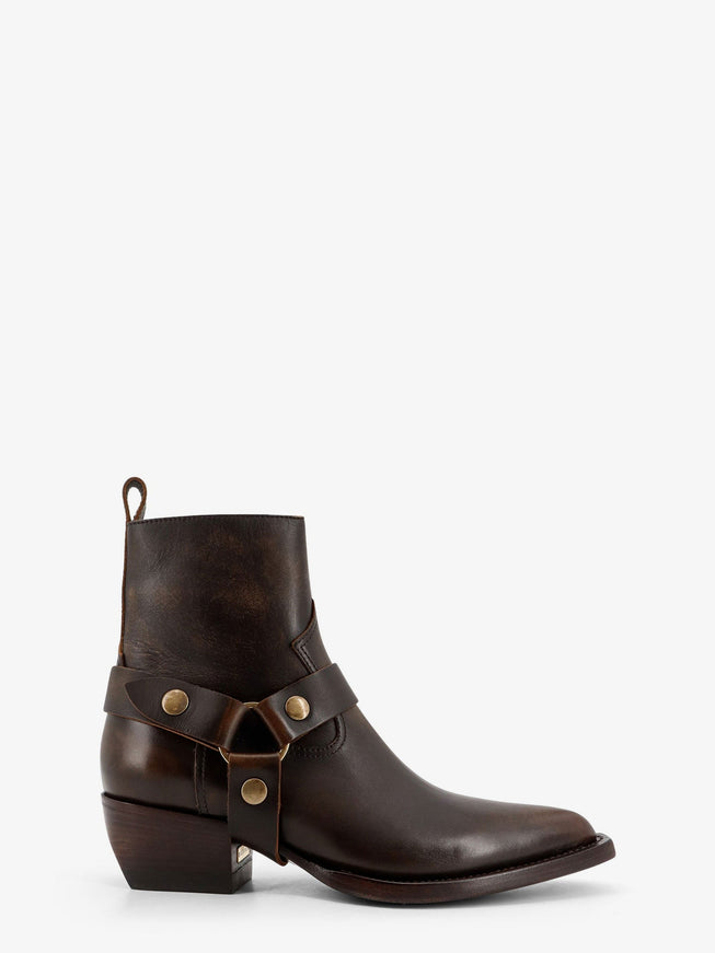 Golden Goose Deluxe Brand Debbie Distressed Leather Boots Dark Brown Beige