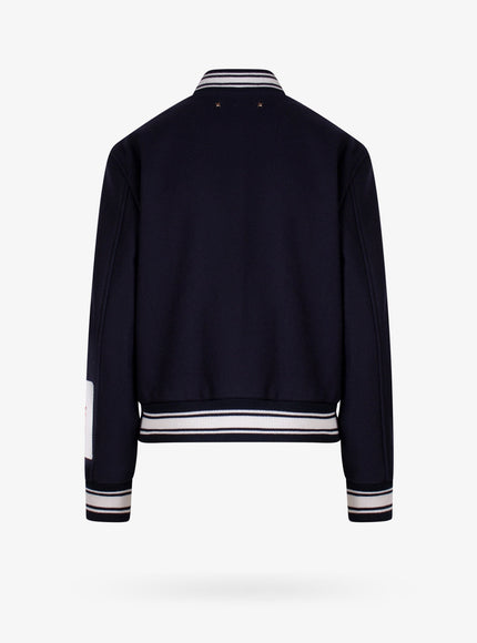 Golden Goose Deluxe Brand Wool Blend Bomber With Embroidered Logo Dark Blue
