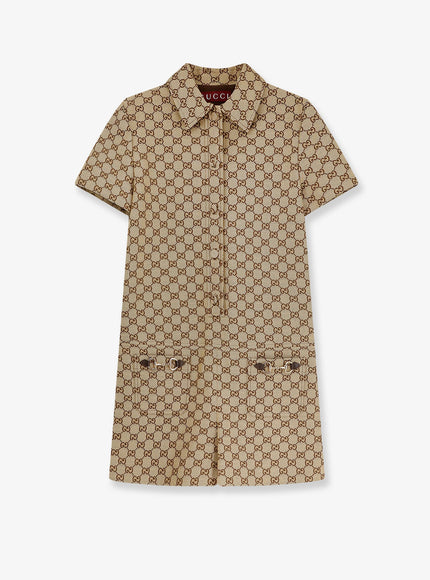 Gucci Supreme Gg Fabric Jumpsuit Camel Ebony Mix