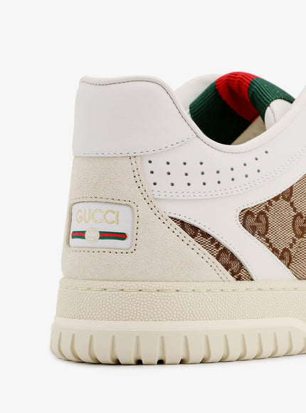 Gucci Re-Web Low-Top Leather And Suede Sneakers With Gg Supreme Fabric Inserts
