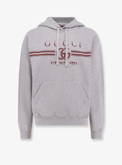 Gucci Cotton Jersey Hooded Sweatshirt Grey Melange Red