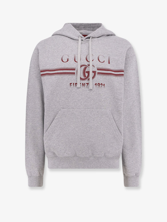 Gucci Cotton Jersey Hooded Sweatshirt Grey Melange Red