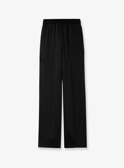 Gucci Viscose Blend Trousers With All-Over Gg Motif Black