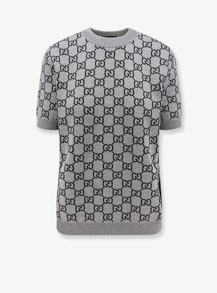 Gucci Reversible Wool Sweater With Gg Motif Smoke Grey Black