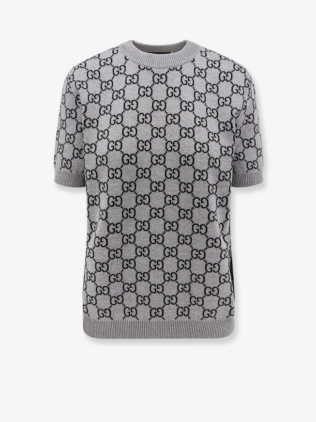 Gucci Reversible Wool Sweater With Gg Motif Smoke Grey Black