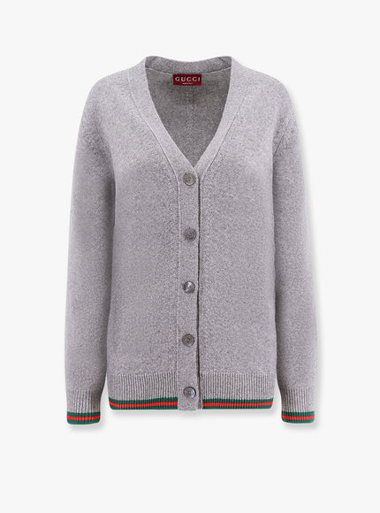 Gucci Wool And Cashmere Cardigan With Web Detail Grigio