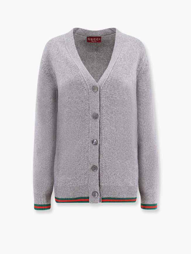 Gucci Wool And Cashmere Cardigan With Web Detail Grigio