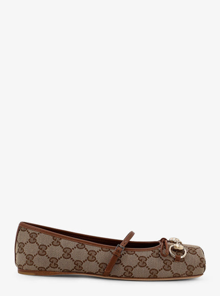 Gucci Gg Fabric Ballerinas With Iconic Horsebit Beige Ebony Sundial