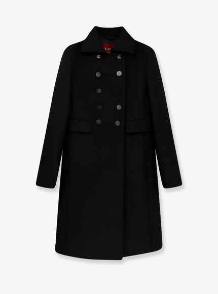 Gucci Double-Breasted Wool Coat Black