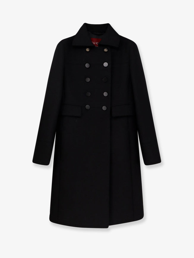 Gucci Double-Breasted Wool Coat Black