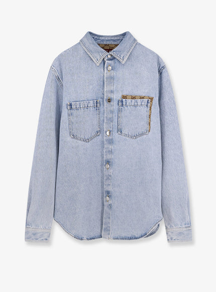 Gucci Denim Shirt With Gg Insert Light Blue Mix