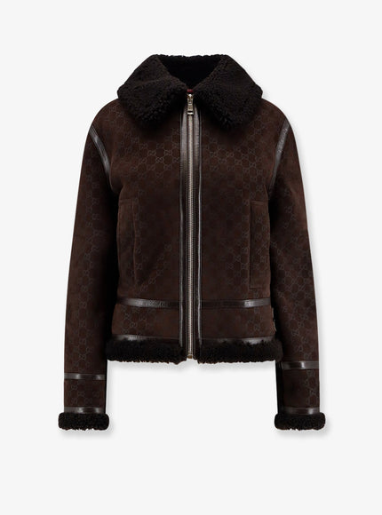 Gucci Suede Jacket With Gg Motif 42 Espresso