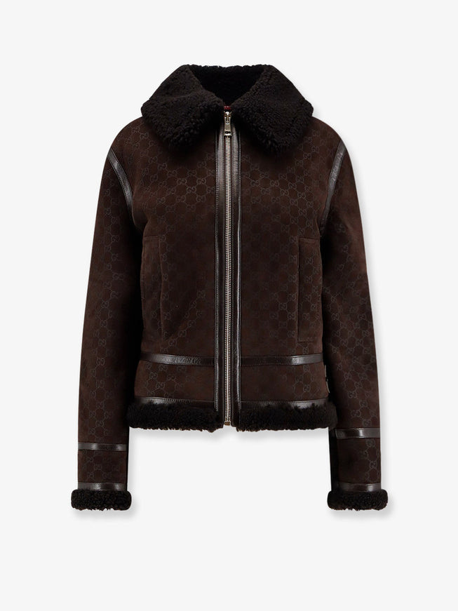 Gucci Suede Jacket With Gg Motif 42 Espresso