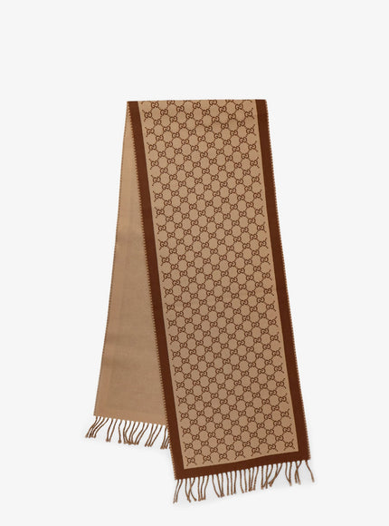 Gucci Wool Scarf With Gg Motif Uni Camel Light Brown