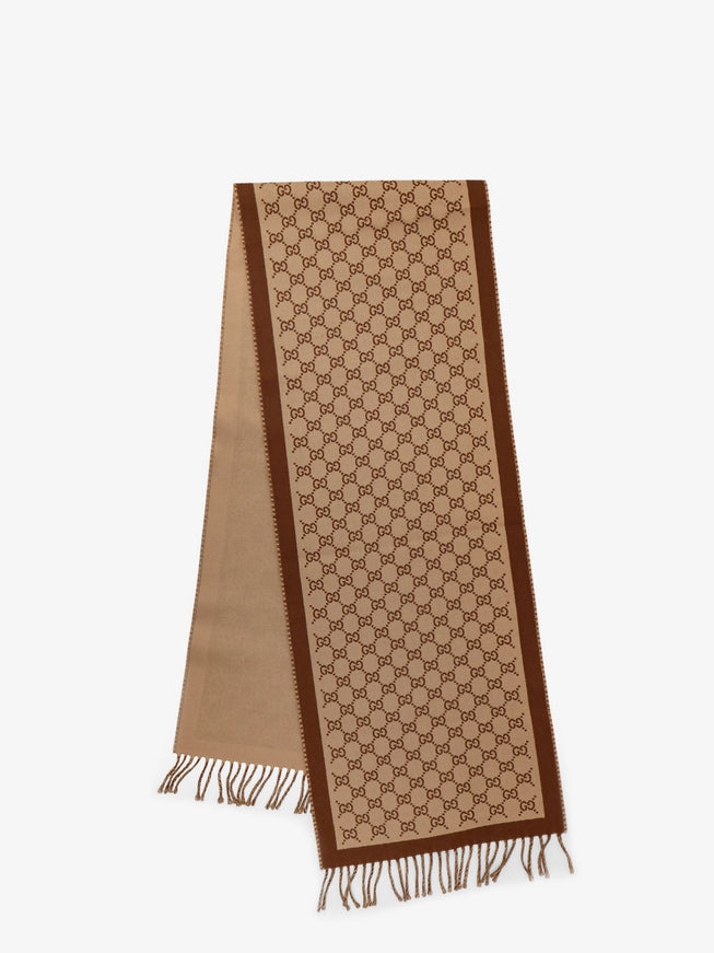Gucci Wool Scarf With Gg Motif Uni Camel Light Brown