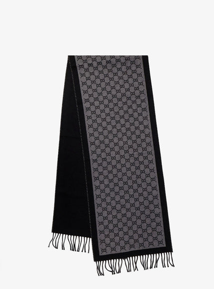 Gucci Wool Scarf With Gg Motif Uni Flanner Black