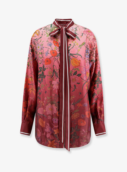 Gucci Silk Shirt With Gucci Flora Print Pink Rosso Ancora Mc