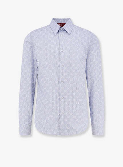 Gucci Cotton And Silk Shirt With All-Over Gg Logo Azure White