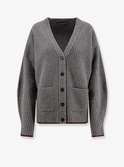 Gucci Ribbed Wool Cardigan Dusty Dark Grey Mc