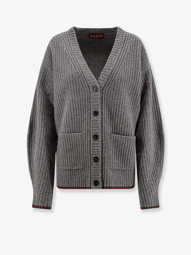 Gucci Ribbed Wool Cardigan Dusty Dark Grey Mc