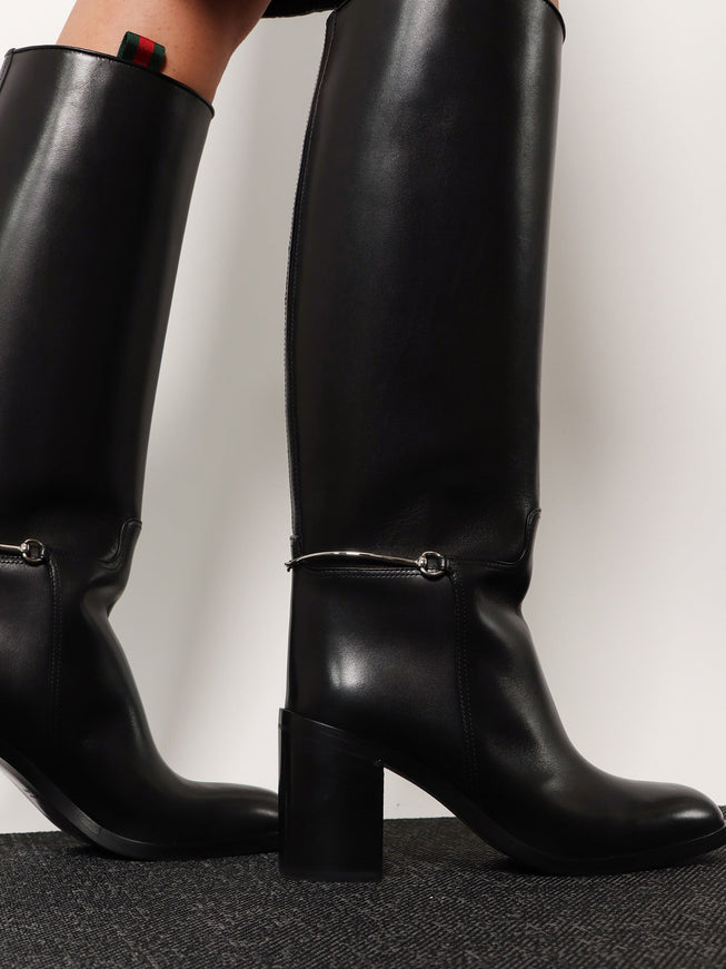 Gucci Leather Boots With Slim Horsebit Detail