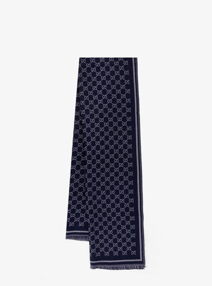 Gucci Wool Gg Scarf Uni Lead Blue
