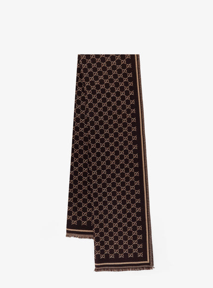 Gucci Wool Gg Scarf Uni Coffee Beige
