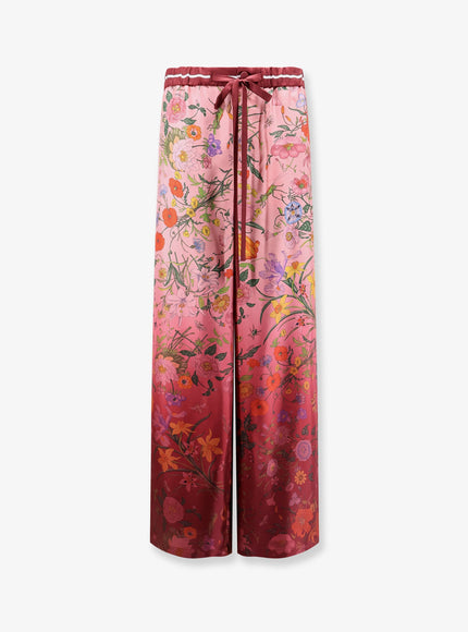 Gucci Silk Trousers With Gucci Flora Print Pink Rosso Ancora Mc