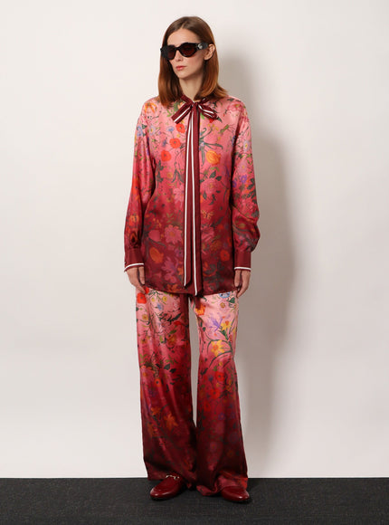 Gucci Silk Trousers With Gucci Flora Print