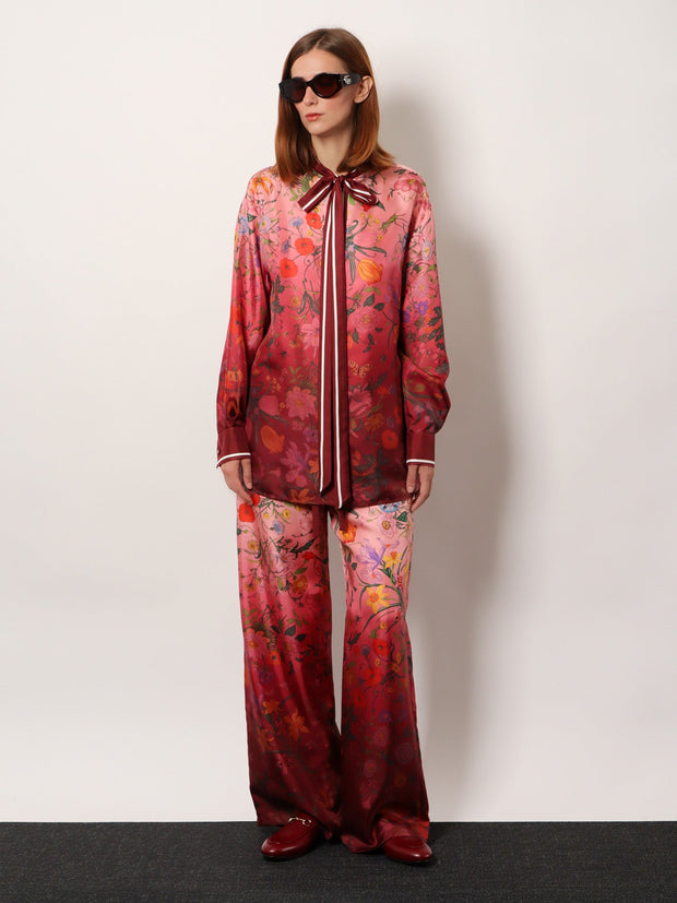 Gucci Silk Trousers With Gucci Flora Print