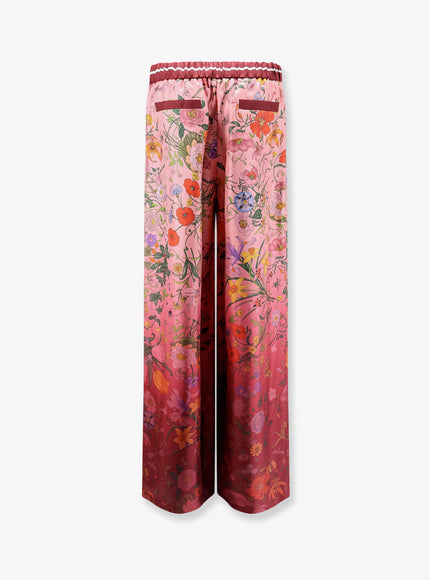 Gucci Silk Trousers With Gucci Flora Print