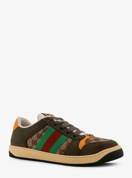 Gucci Screener Low-Top Leather And Gg Supreme Fabric Sneakers