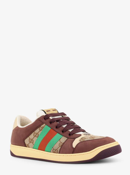 Gucci Screener Low-Top Leather And Gg Supreme Fabric Sneakers