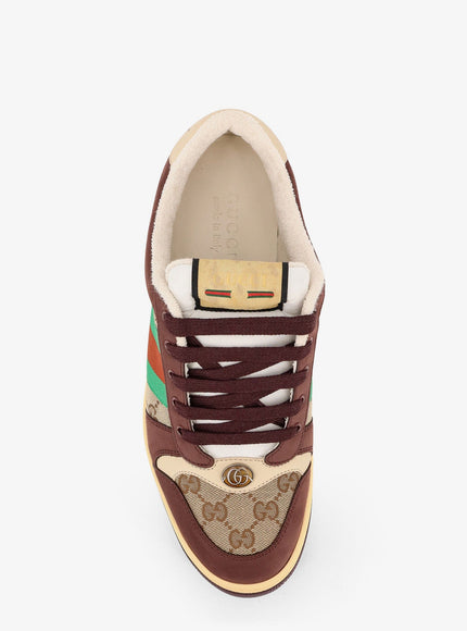 Gucci Screener Low-Top Leather And Gg Supreme Fabric Sneakers