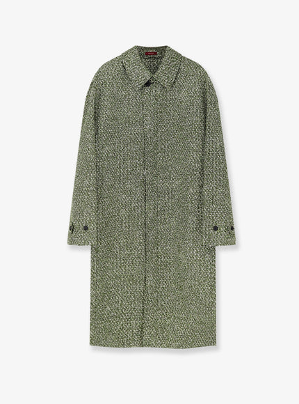 Gucci Double-Breasted Poplin Coat With Bouclé Print 48 Green White Mc