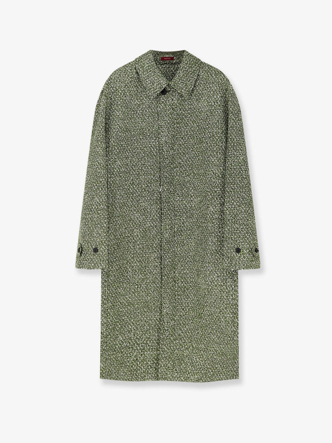 Gucci Double-Breasted Poplin Coat With Bouclé Print 48 Green White Mc
