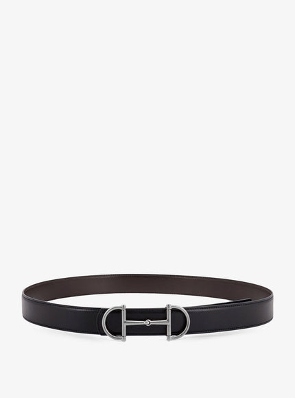 Gucci Leather Belt With Metal Horsebit Buckle Black Purist Grey
