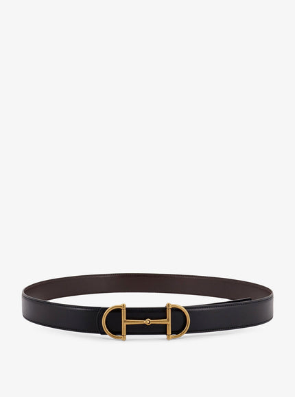 Gucci Leather Belt With Metal Horsebit Buckle Black Cocoa