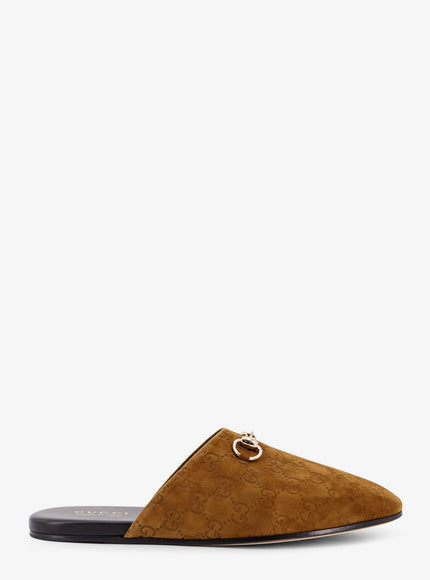 Gucci Suede Sabot With Horsebit Detail Pepper Brown
